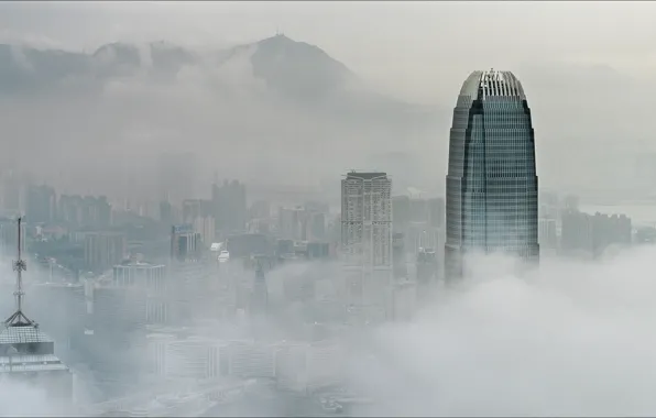 Картинка city, China, fog, Hong Kong