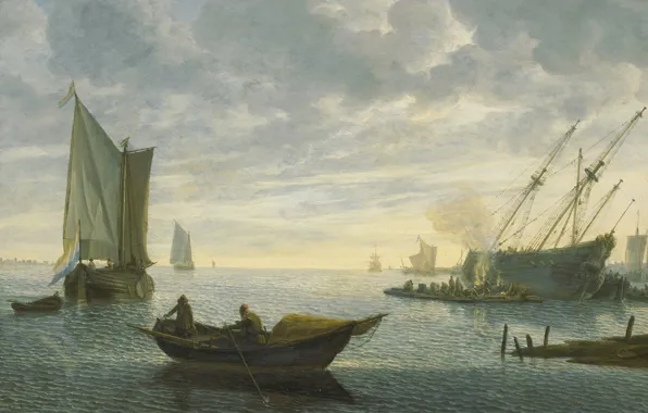 Картинка корабль, картина, парус, Ливе Питерсзон Версхюр, Конопачение Судна