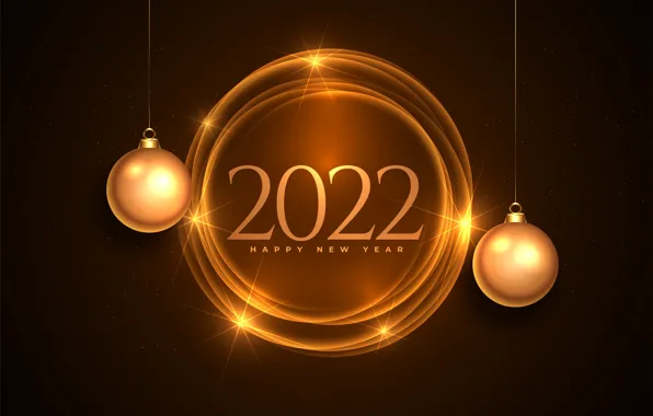 Картинка золото, цифры, Новый год, golden, черный фон, new year, happy, decoration, золотые шары, sparkling, 2022