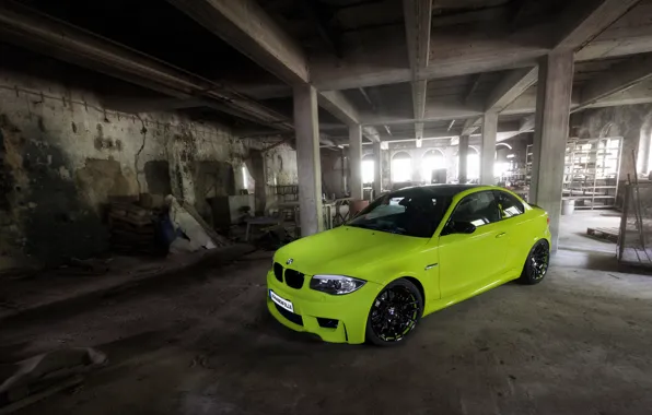 Картинка машина, green, бмв, BMW, Coupe, передок, 1 series