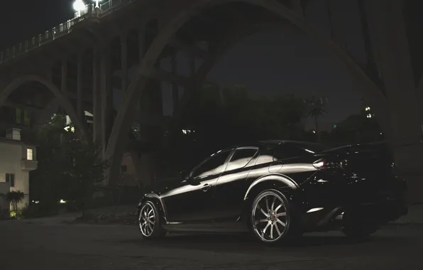 Картинка Мост, Ночь, Улица, Мазда, Чёрный, Mazda, Black, RX-8, RX8