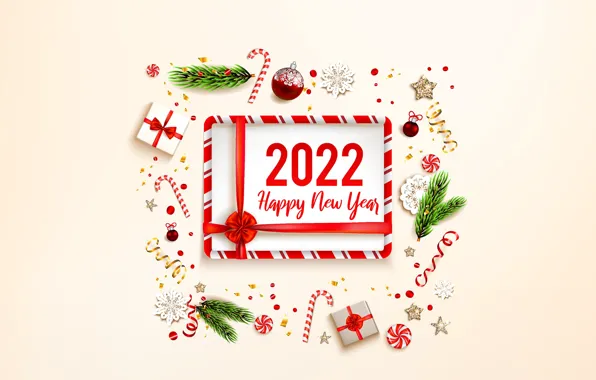 Картинка ветки, фон, подарок, узоры, елка, цифры, Новый год, new year, 2022