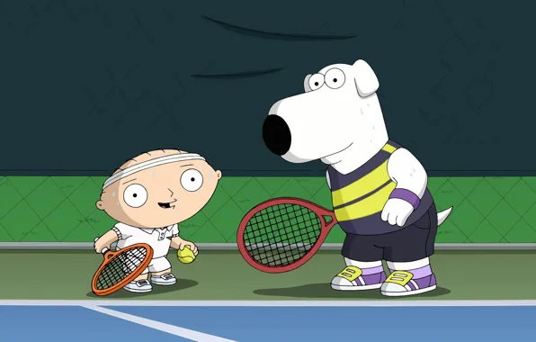 Картинка Гриффины, Стьюи, Теннис, Family Guy, Мультфильм, Brian Griffin, Brian, Stewie