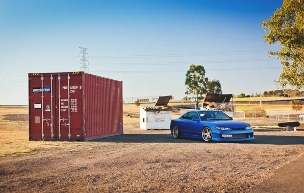 Картинка синий, контейнер, S15, Silvia, Nissan, ниссан, blue, front