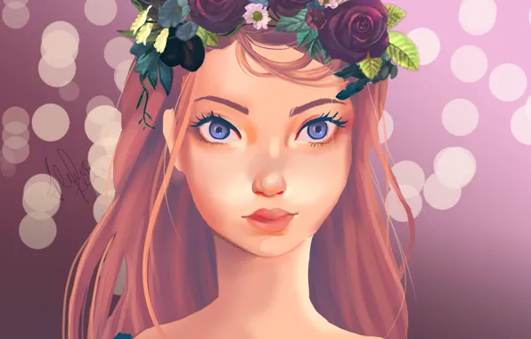 Картинка девушка, цветы, арт, венок, alexiafelix