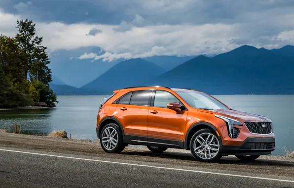 Картинка машина, горы, природа, озеро, Cadillac