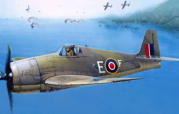 Картинка рисунок, истребитель, арт, Mk. III, Royal Navy, Mk. II, British Hellcat