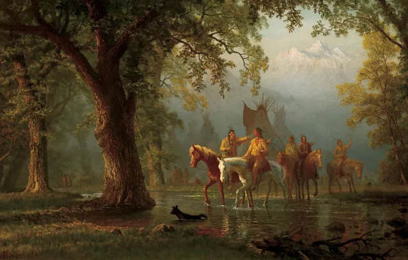 Картинка картина, живопись, painting, Albert Bierstadt, Departure Indian War Party