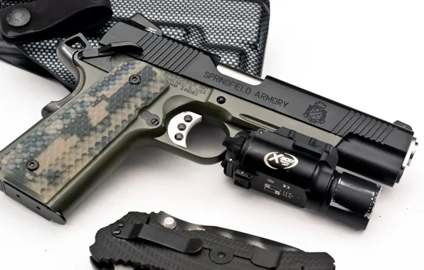Картинка Пистолет, нож, США, кобура, M1911, Springfield, Armory, surefire, Operator, cal. 45