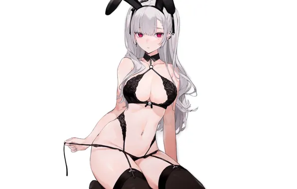 Картинка bunny costume, anime girl, anime, sexy, lace, bunny girl, hot, bunny, black lingere, undergarments, lingere, …