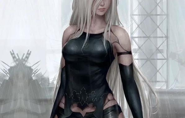Картинка beautiful, shorts, anime, blouse, gloves, clear eyes, sexy, attractive, Nier Automata, handsome, girl, blonde, long …