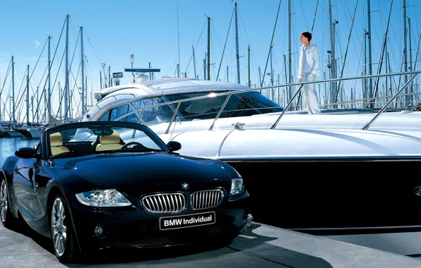 Картинка яхта, BMW, причал, кабриолет, Z4, individual