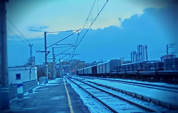 Картинка небо, рельсы, поезд, линия, поезда, Екатеринбург, район, окраина