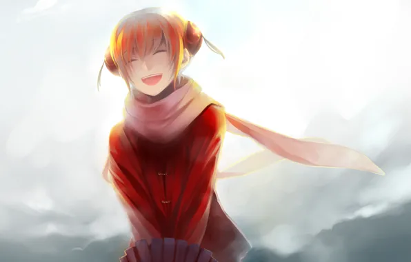 Картинка девушка, шарф, смех, улыбка, Kagura, зонт, Gintama