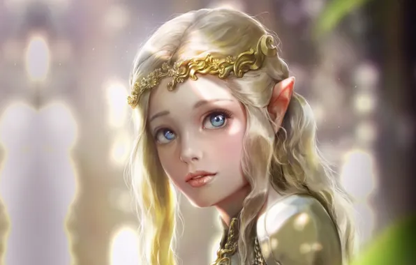 Картинка девушка, эльф, фэнтези, арт, эльфийка, принцесса, Elven princess, Bluish Salt