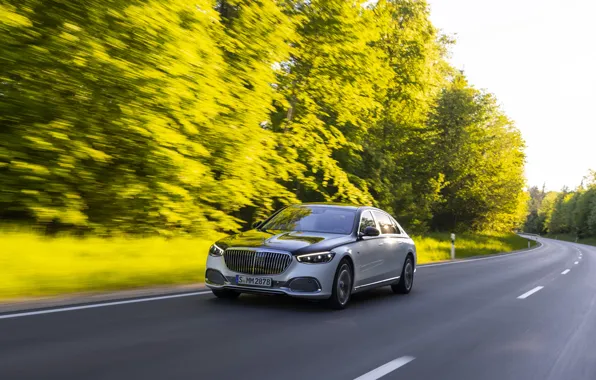 Картинка car, Mercedes-Benz, Mercedes, Maybach, road, trees, S-Class, Mercedes-Maybach S 680