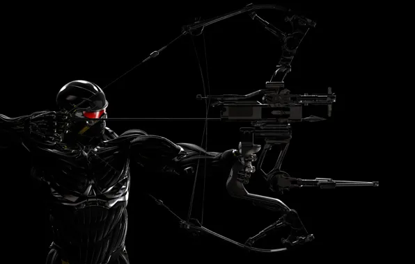 Картинка темный фон, лук, мужчина, броня, Crysis 3