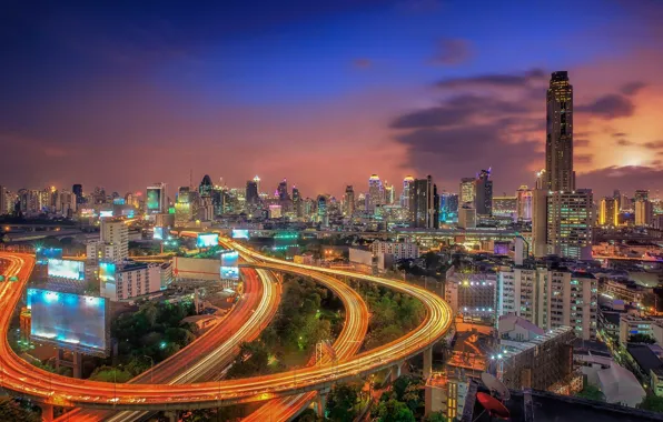 Картинка город, Таиланд, Бангкок, Thailand, иллюминация, Bangkok