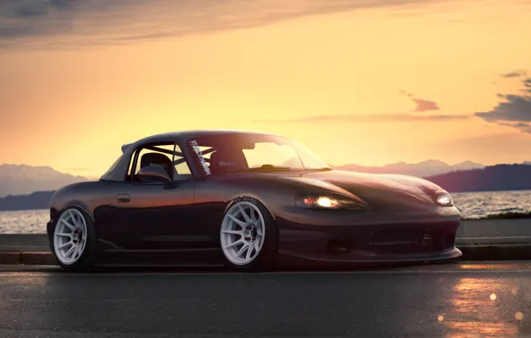 Картинка закат, тюнинг, автомобиль, мазда, stance, mazda mx5