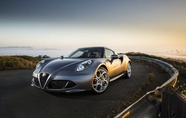 Картинка silver, alfa romeo, road, sunfall