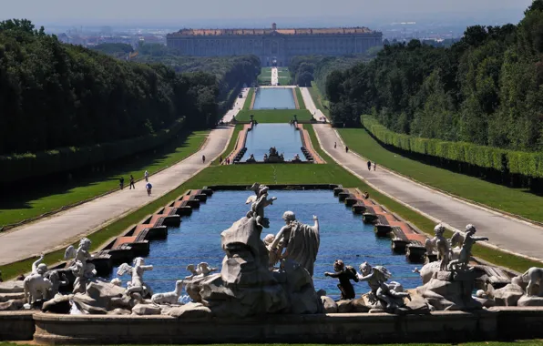 Картинка парк, Италия, каскад, фонтаны, Королевский Дворец, Казерта