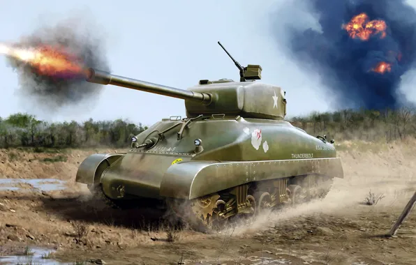 Картинка рисунок, арт, M4A1, Sherman, основной американский средний танк