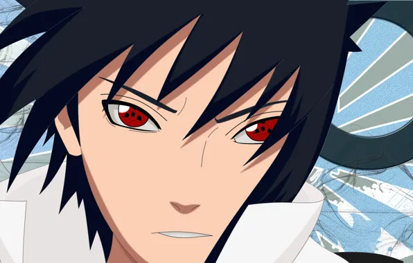 Картинка Naruto Shippuden, Sasuke Uchiha, лицо, высокий воротник, Наруто Ураганные хроники, красные глаза, ниндзюцу, sharingan