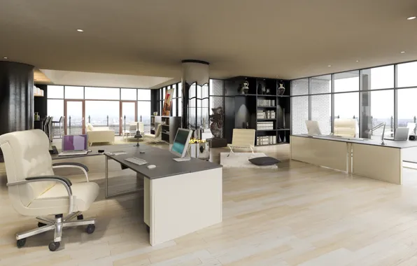 Картинка интерьер, офис, Penthouse, коттедж, interior, office, письменный стол, desk