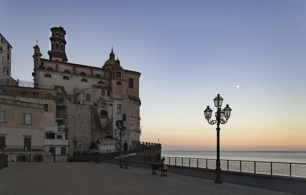 Картинка море, Италия, фонарь, Атрани
