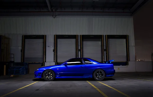 Картинка синий, чёрные, nissan, профиль, wheels, диски, black, skyline