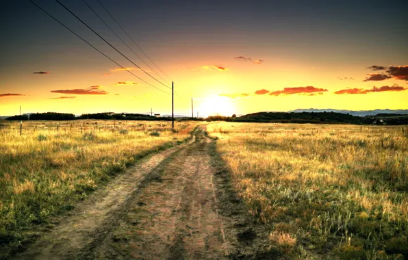 Картинка дорога, солнце, закат, Колорадо