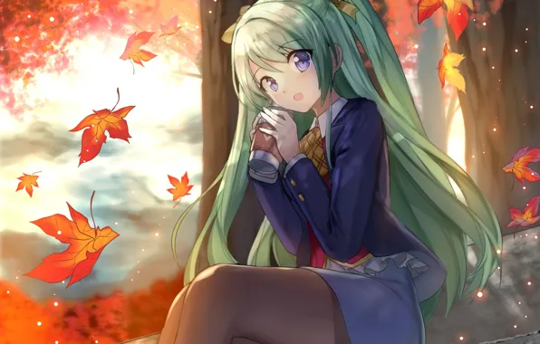 Картинка девочка, Vocaloid, Хатсуне Мику, Вокалоид, Hatsune Miku, осень