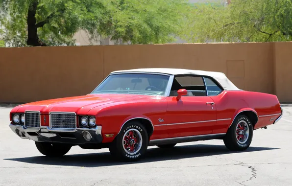 Картинка красный, red, кабриолет, мускул кар, convertible, muscle car, oldsmobile, 1972
