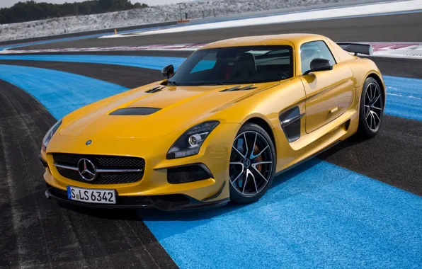 Картинка желтый, Mercedes-Benz, Мерседес, AMG, SLS, передок, Black Series, АМГ
