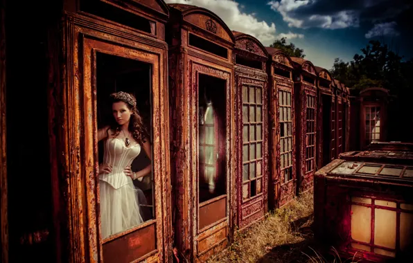 Картинка fantasy, vintage, retro, model, bride, corset, Lucy Scarfe, kiosk