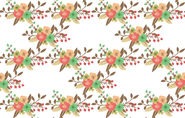 Картинка белый, цветы, зеленый, фон, текстура, design, with, pattern, berries, Floral