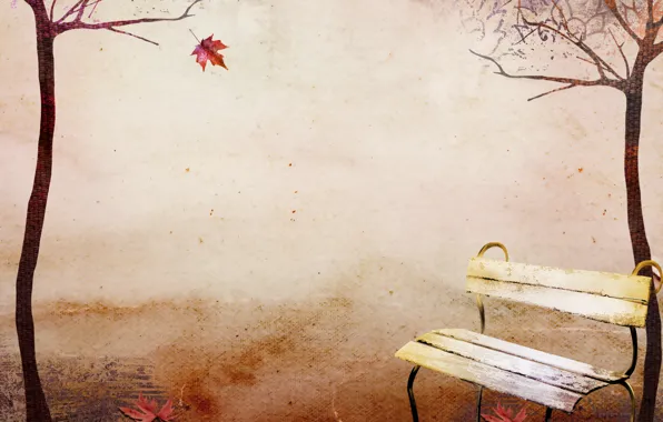 Картинка осень, деревья, листва, лавка