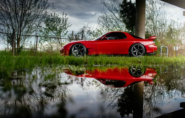 Картинка car, отражение, red, rx7, мазда, mazda rx-7