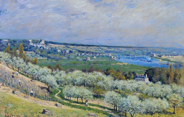 Картинка пейзаж, картина, Alfred Sisley, Альфред Сислей, Террасы в Сен-Жермене. Весна