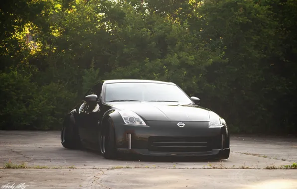 Картинка nissan, 350z, black, japan, jdm, tuning, front, custom, face, low, nismo, stance, datsun, Fairlady Z, …
