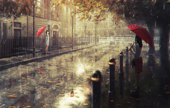 Картинка город, дождь, арт, Natsu