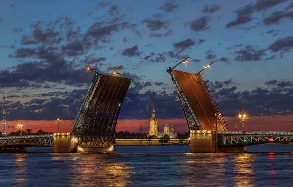 Картинка белые ночи, Петропавловская крепость, разводной мост, Санкт - Петербург