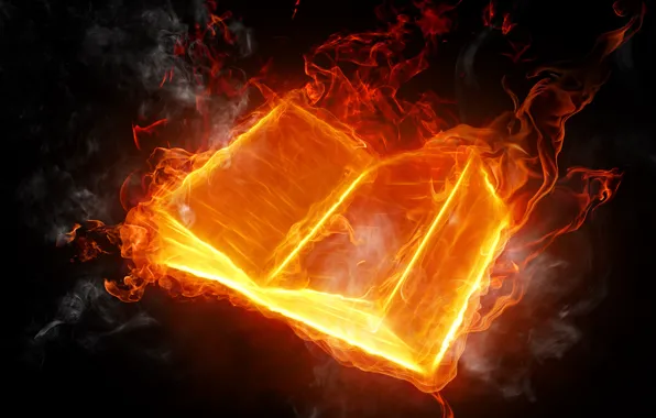 Картинка фон, огонь, пламя, чёрный, языки, книга