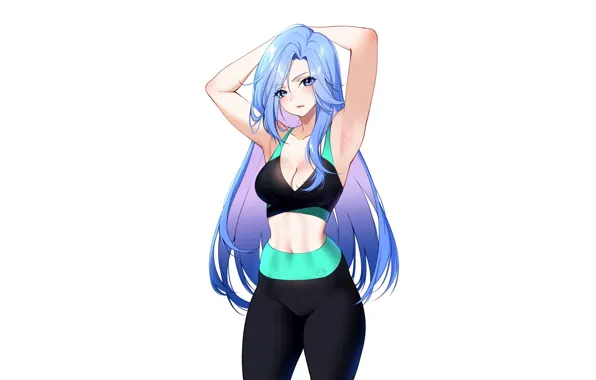 Картинка bustier, anime, sexy, attractive, gym clothes, Minah, boobs, handsome, navel, girl, cleavage, breasts, long hair, …
