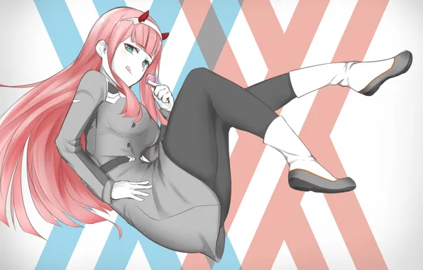 Картинка Darling In The Frankxx, Милый во Франксе, чупа-чупс, девушка, 002, Zero Two