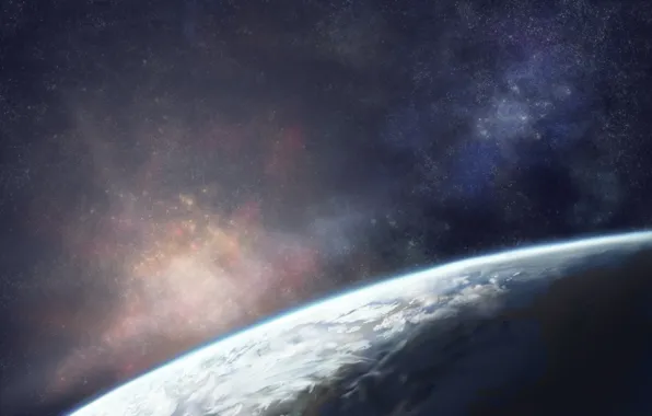 Картинка небо, космос, звезды, земля, планета, арт, moruga