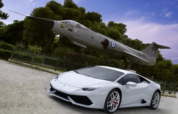 Картинка Lamborghini, white, plane, Huracan