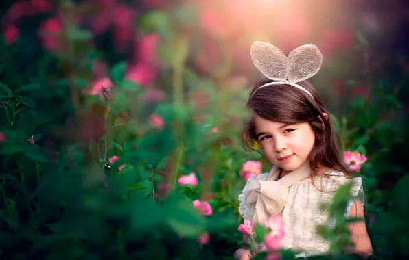 Картинка цветы, девочка, ушки, child photography, Garden Flower