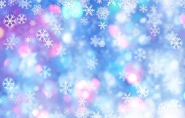 Картинка свет, снег, снежинки, блики, фон, размытие, текстура, Рождество, Новый год, снегопад, голубой фон, боке, розовые …
