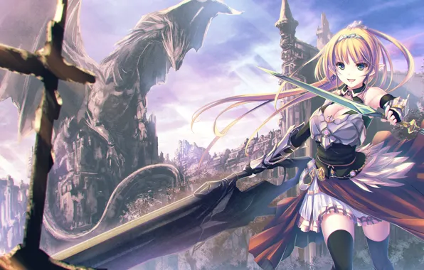 Картинка warrior, anime, dragon, oppai, blade, oriental, sword, ken, rock, japonese, asiatic, castle, manga, asian, armor